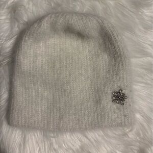 Chic White Knit Beanie with Crystal Detail